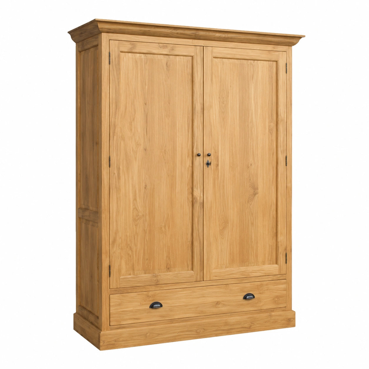 Kleiderschrank – 210 × 160 × 61 cm, rechteckige Form, aus Massivholz und Teakholz, Naturfarben, für Schlafzimmer