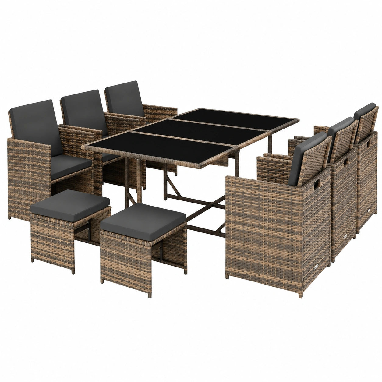 Gartenmöbel – mit 6 Stühlen, aus Rattan, Naturfarben, für Balkon