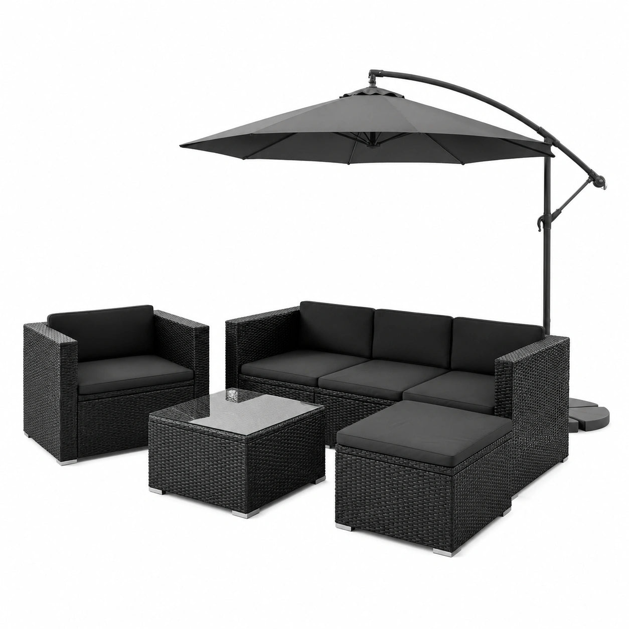 Sofa – für 4–5 Personen, Grau und Schwarz, für Garten, Terrasse und Balkon