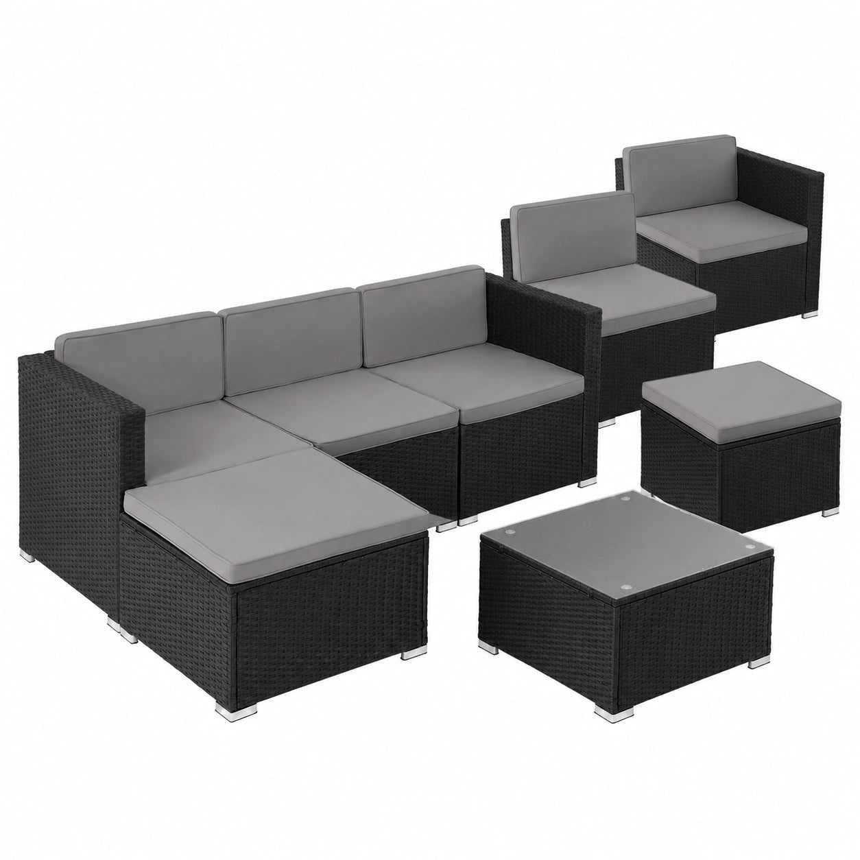 Sitzgruppe – für 3–4 Personen, aus Rattan, Schwarz, für Garten, Terrasse und Balkon