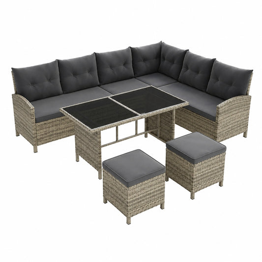 Ecksofa – aus Rattan, Grau, für Garten