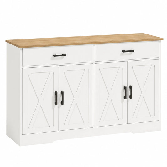 Sideboard – 140 × 38 × 81 cm, Landhausstil, mit Schubladen, mit mehreren Türen, für Esszimmer, Küche und Wohnzimmer
