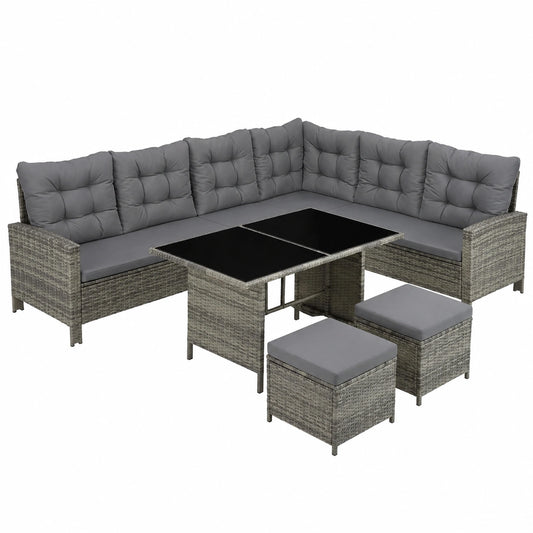 Loungeset – 5-teilig, Grau, für Garten, Terrasse und Balkon