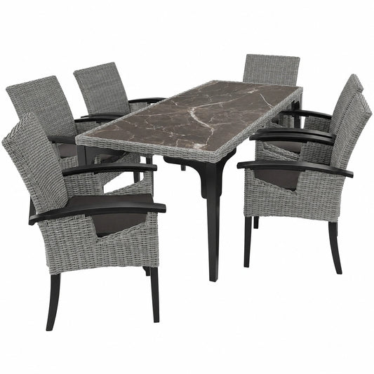 Stühle – moderner Stil, mit Armlehnen, aus Rattan, Grau, für Esszimmer, Küche und Terrasse