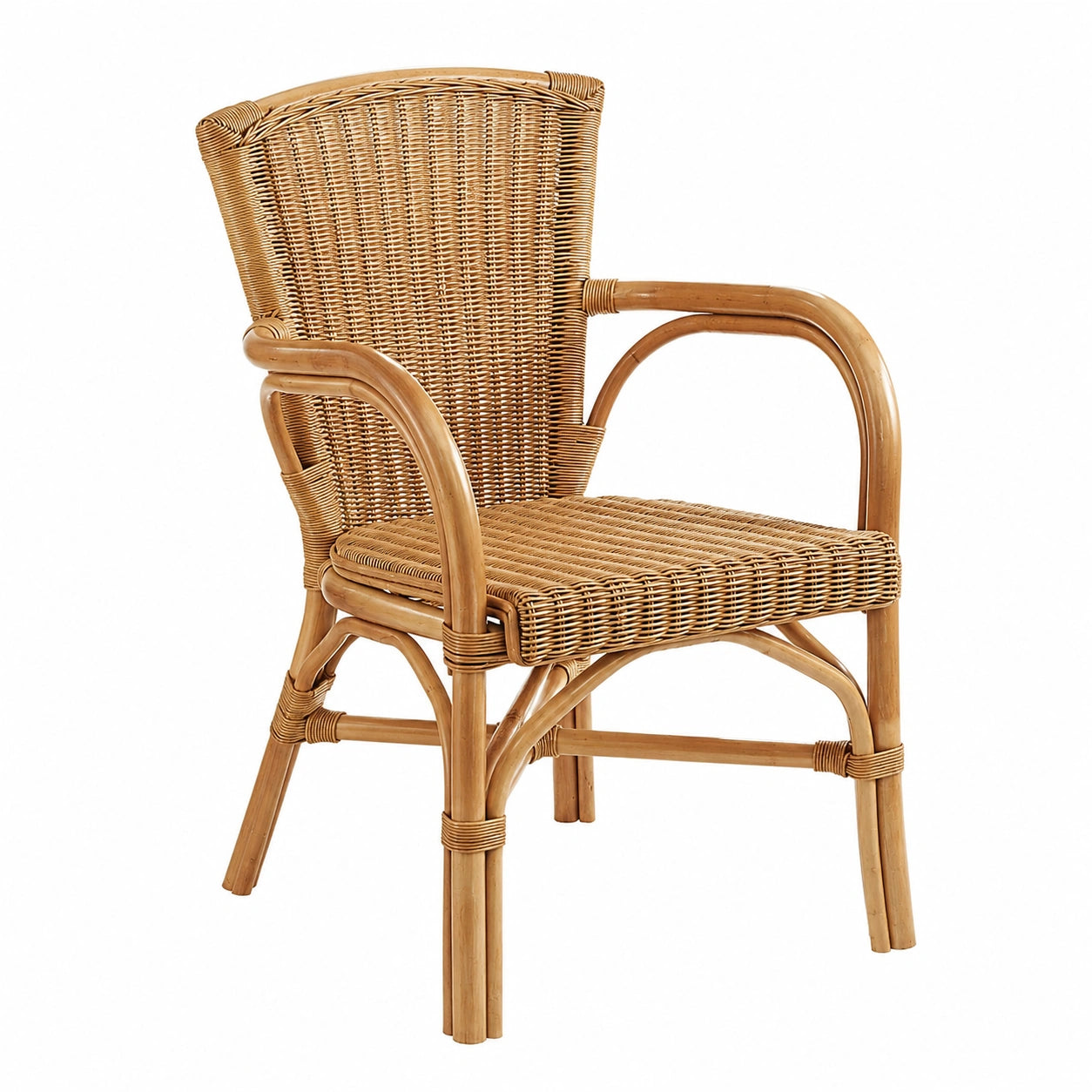 Rattansessel – 58 × 56 × 86 cm, mit Armlehnen, Naturfarben, für Esszimmer, Küche und Wintergarten