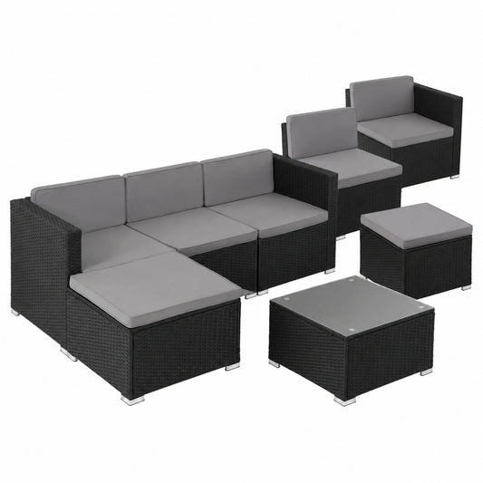 Sitzgruppe – für 3–4 Personen, aus Rattan, Schwarz, für Garten, Terrasse und Balkon