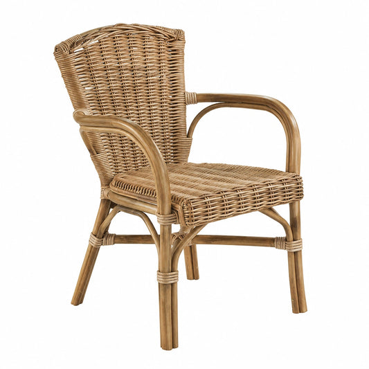 Rattansessel – 57 × 52 × 86 cm, mit Armlehnen, Grau, für Esszimmer, Küche und Wintergarten