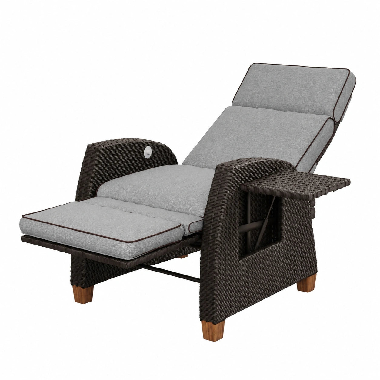 Relaxliege – mit Rückenlehne, aus Rattan, Grau und Braun