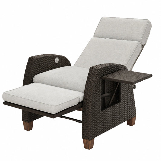 Relaxliege – mit Rückenlehne, aus Rattan, Grau und Creme
